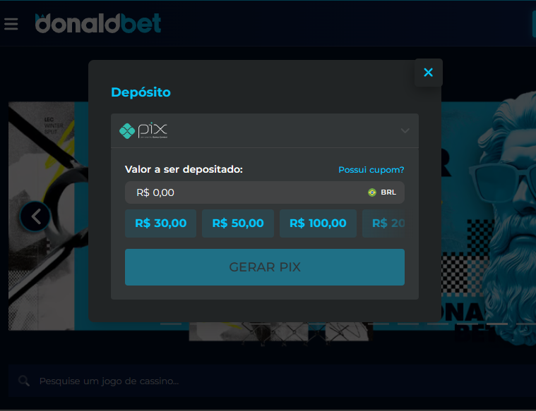 tela de deposito donaldbet